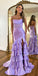 Straight Neckline Mermaid Satin Backless Sequin Prom Dresses, FC7040