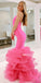 Halter Mermaid Soft Satin Pink Long Organza Dresses, FC7048