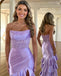 Straight Neckline Mermaid Satin Backless Sequin Prom Dresses, FC7040