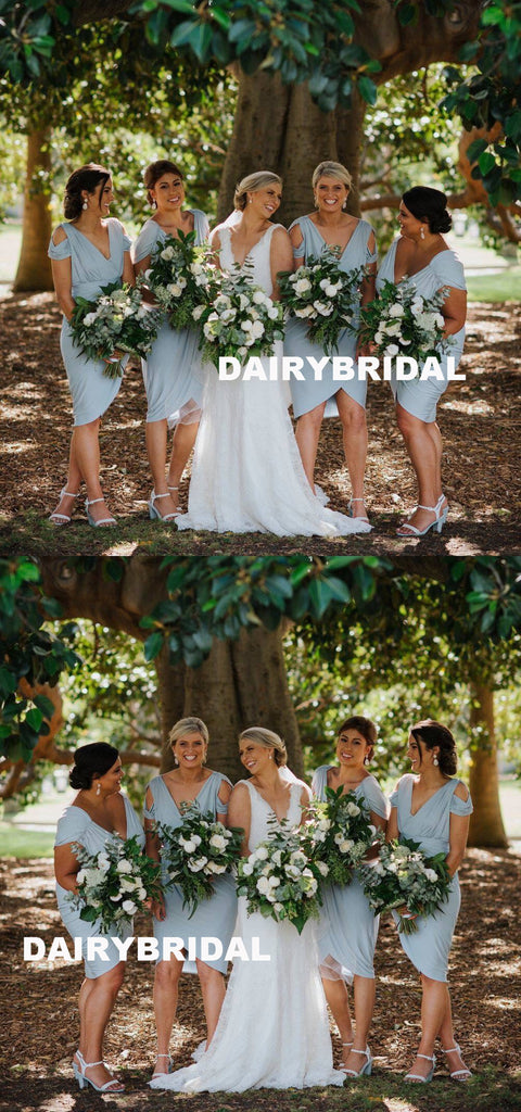 Short Jersey V-Back Knee-Length Cheap Sheath New Arrival Bridesmaid Dress, D1373