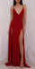 Long Prom Dresses, Jersey Prom Dresses, Spaghetti Straps Prom Dresses, V-Neck Evening Dresses, slit Prom Dresses , Floor-Length Prom Dress, Sexy Party Dress, LB0405