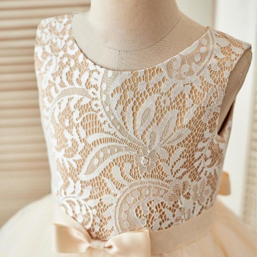 Round Neckline Lace Top Tulle Flower Girl Dresses, Affordable Little Girl Dresses, FG076