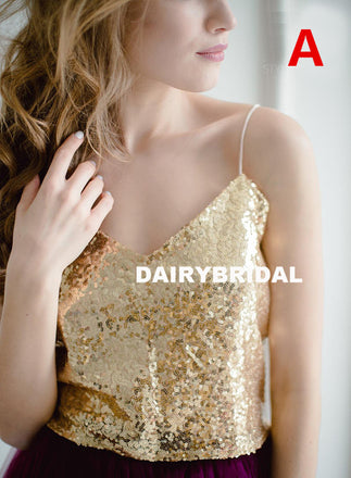 Newest Sequin Top A-Line Two Pieces Tulle Mismatched Bridesmaid Dresses, D1181