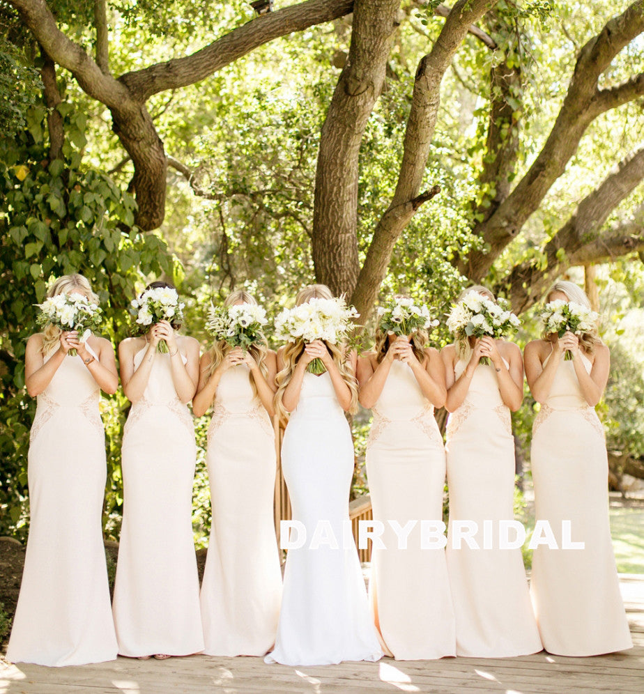 Charming Mermaid Jersey Bridesmaid Dress, Lace Sleeveless Bridesmaid Dress, D1194