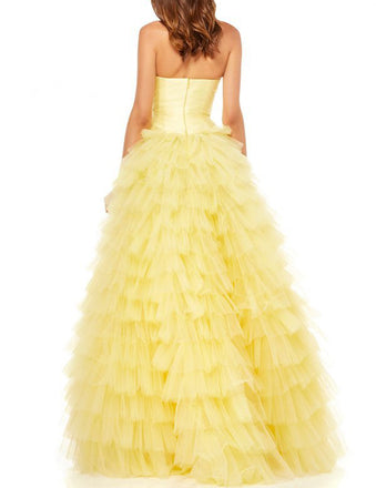 A-Line Tulle Backless Simple Yellow Satin Inexpensive Prom Dress, FC2479