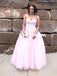 Sweetheart A-Line Beaded Pink Backless Tulle Sleeveless Prom Dresses, D1061